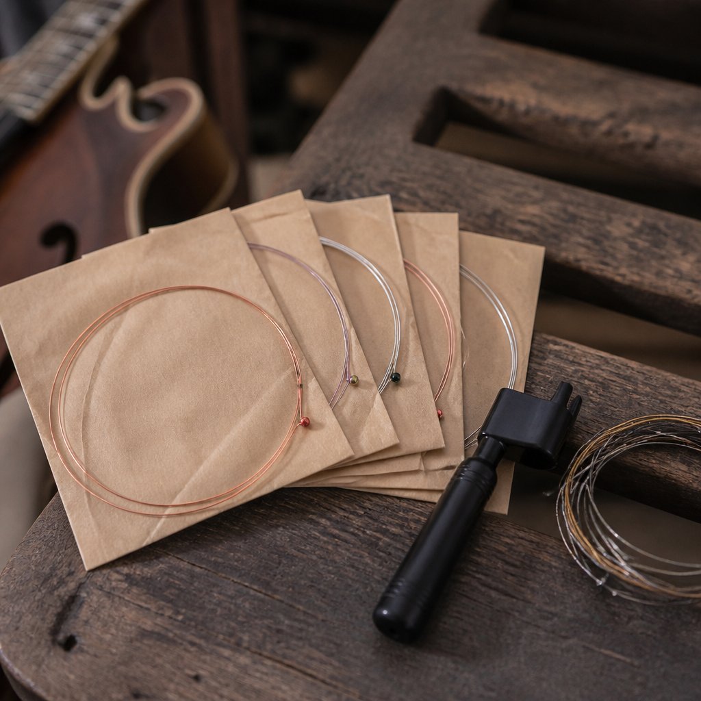 A workbench in a garage under a single warm bulb, a half finished wooden plug clamped in a vice with a through wire threaded from nose to tail, curls of shaved timber and a small tin of sealer beside it, shot from slightly above at arm's length.
